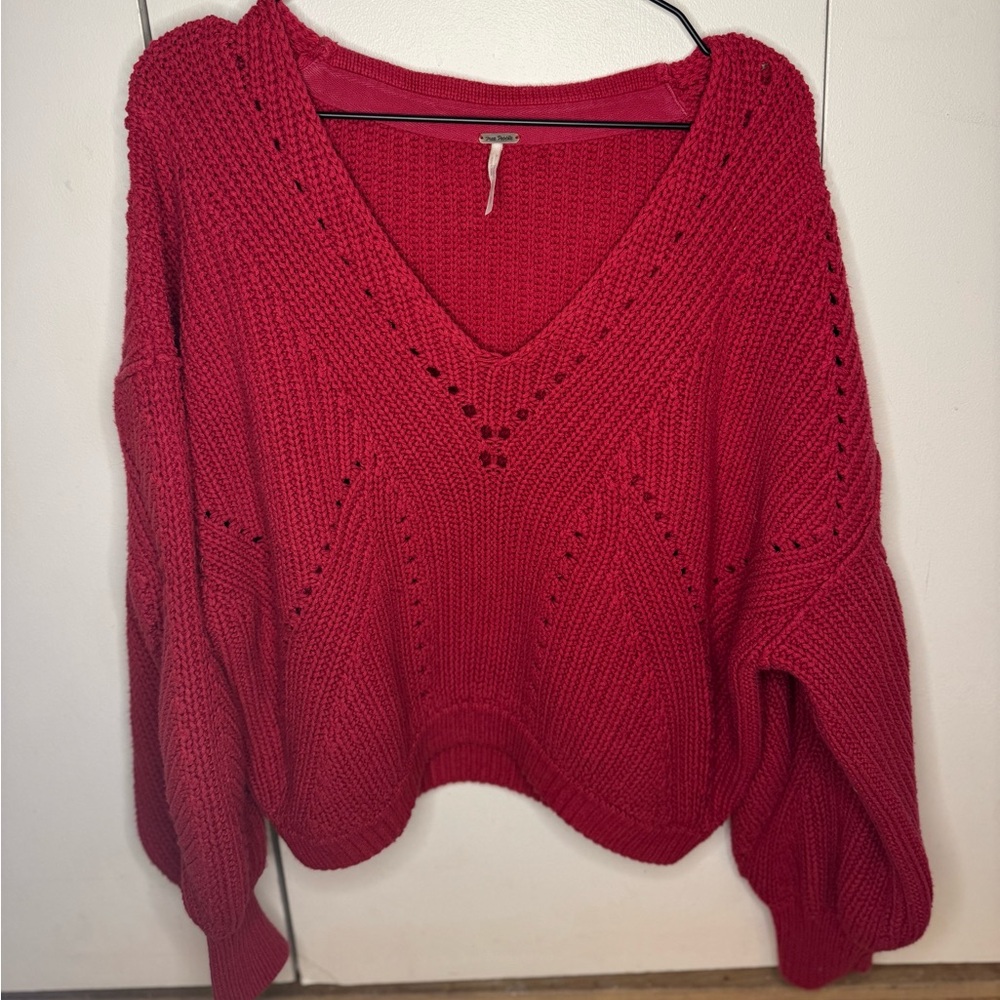 Free People Pink V-Neck Knit Sweater